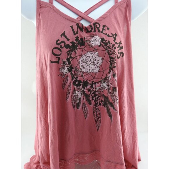 New Wonder Up Pink Lost In Dreams Dreamcatcher Tank Top Lace Hem XL 15 17 Boho - Picture 7 of 8
